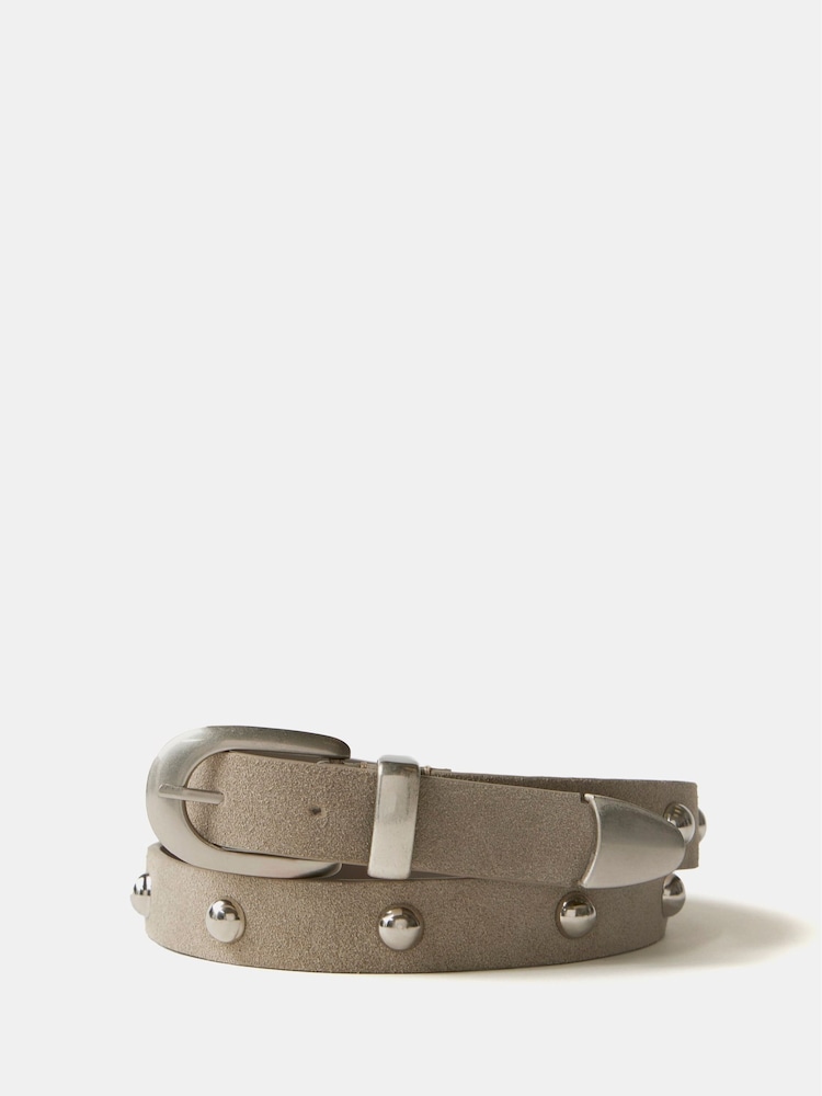 Mint Velvet Grey Suede Studded Belt - Image 1 of 4 Mint Velvet Grey Suede Studded Belt - Image 1 of 4