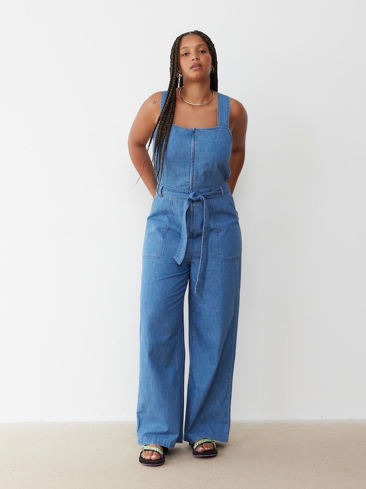 Oliver Bonas Blue Chambray Zip Through Jumpsuit - Image 1 of 6 Oliver Bonas Blue Chambray Zip Through Jumpsuit - Image 1 of 6