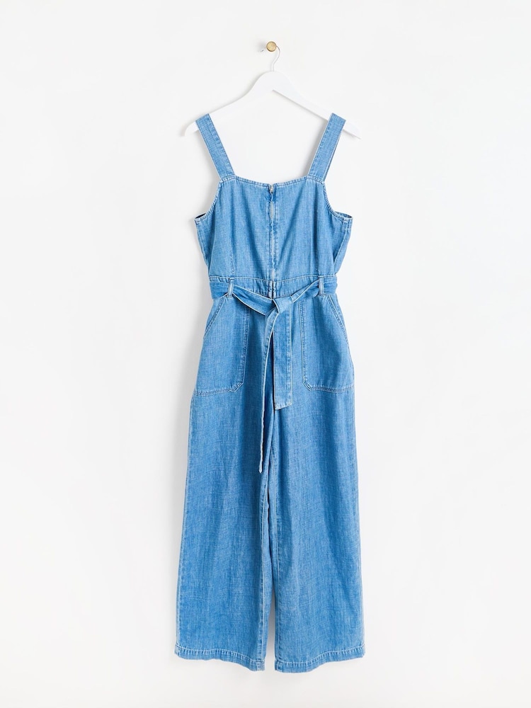 Oliver Bonas Blue Chambray Zip Through Jumpsuit - Image 2 of 6 Oliver Bonas Blue Chambray Zip Through Jumpsuit - Image 2 of 6