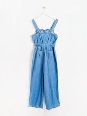 Oliver Bonas Blue Chambray Zip Through Jumpsuit - Image 3 of 6