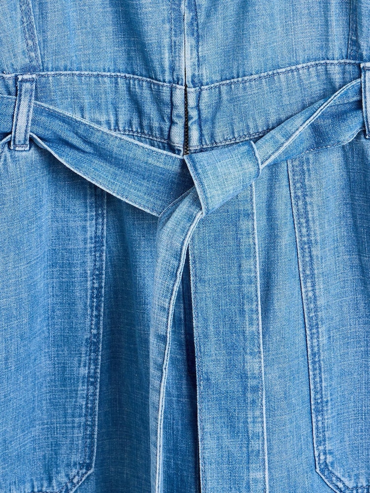 Oliver Bonas Blue Chambray Zip Through Jumpsuit - Image 6 of 6 Oliver Bonas Blue Chambray Zip Through Jumpsuit - Image 6 of 6