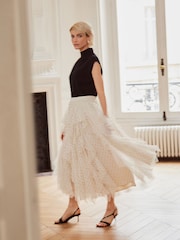 Mint Velvet Cream Polka Dot Tulle Maxi Skirt - Image 1 of 4