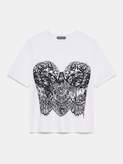 Mint Velvet White Bustier Graphic 100% Cotton Crew Neck T-Shirt - Image 3 of 4