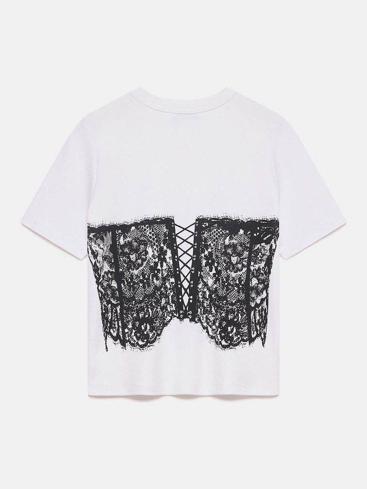 Mint Velvet White Bustier Graphic 100% Cotton Crew Neck T-Shirt - Image 4 of 4 Mint Velvet White Bustier Graphic 100% Cotton Crew Neck T-Shirt - Image 4 of 4