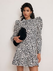 Mint Velvet Black Mini Abstract Print 100% Cotton Dress - Image 1 of 4