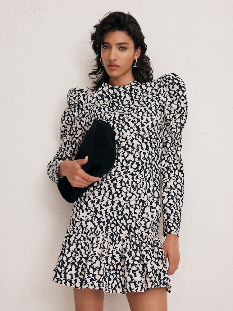 Mint Velvet Black Mini Abstract Print 100% Cotton Dress - Image 1 of 4