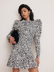 Mint Velvet Black Mini Abstract Print 100% Cotton Dress - Image 2 of 4
