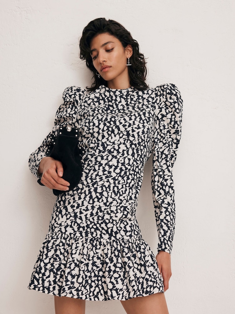 Mint Velvet Black Mini Abstract Print 100% Cotton Dress - Image 2 of 4