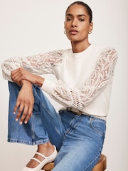 Mint Velvet White Embroidered Sleeve Jumper - Image 1 of 4
