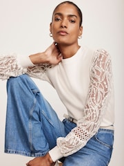 Mint Velvet White Embroidered Sleeve Jumper - Image 2 of 4