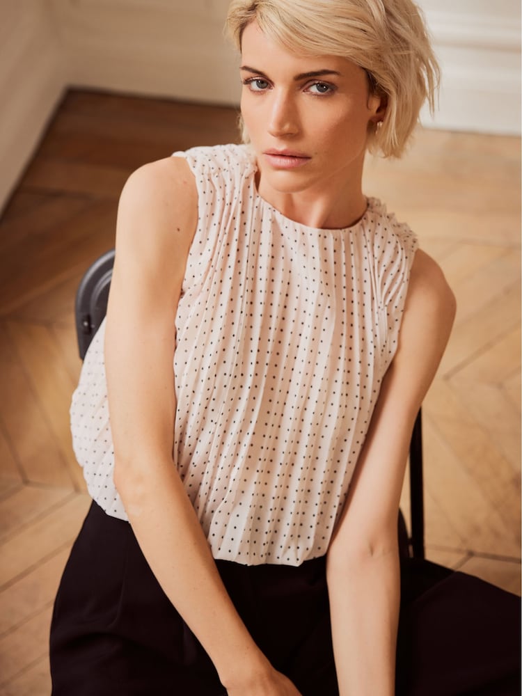 Mint Velvet Pink Pale Polka Dot Pleated Top - Image 1 of 4 Mint Velvet Pink Pale Polka Dot Pleated Top - Image 1 of 4
