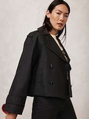 Mint Velvet Black Cropped Trench 100% Cotton Coat - Image 2 of 4