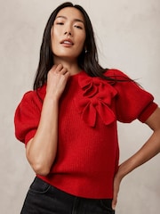 Mint Velvet Red Knit Bow Top - Image 2 of 4