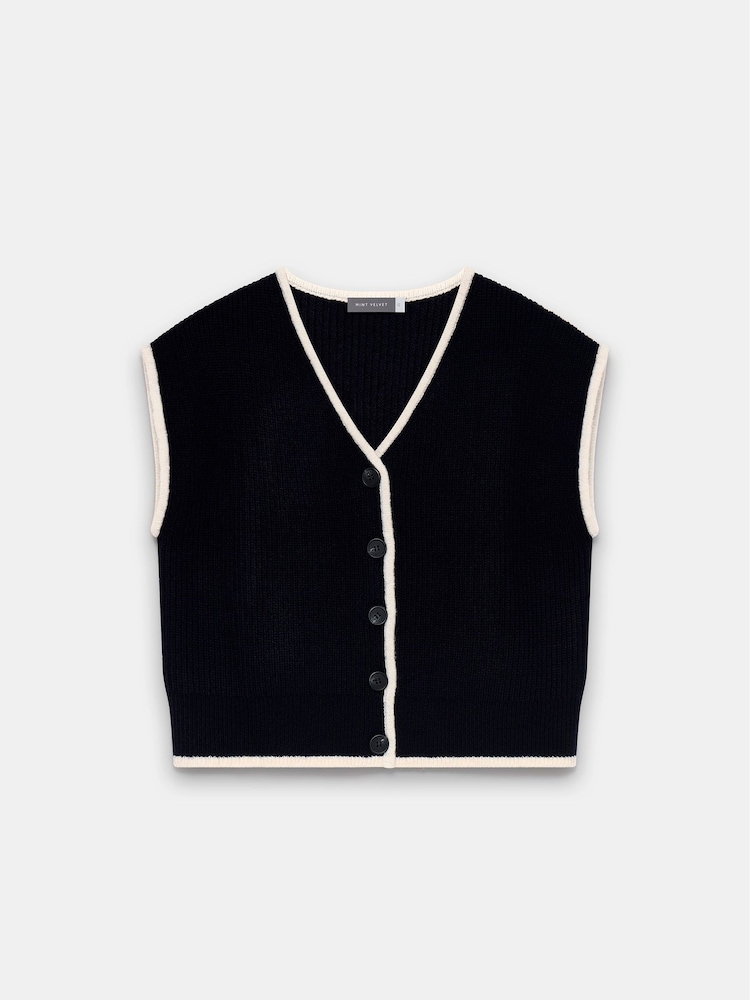 Mint Velvet Blue Contrast Trim Sleeveless Cardigan - Image 2 of 3