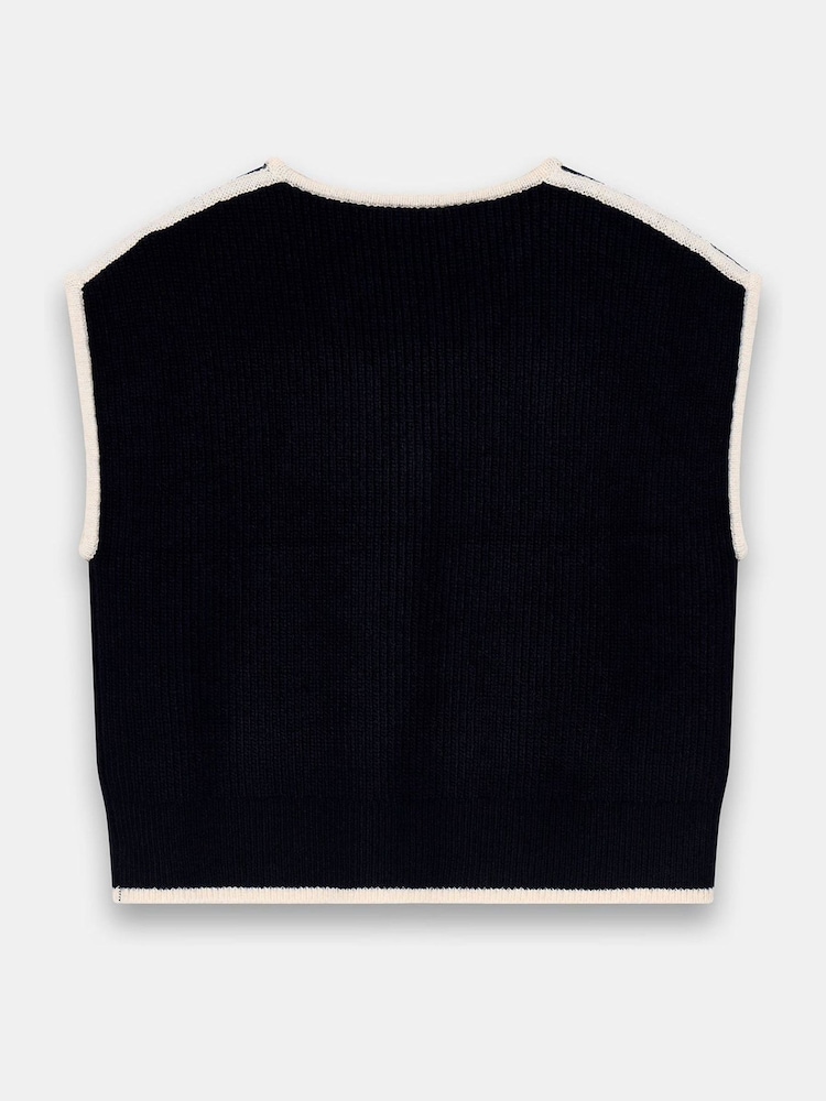 Mint Velvet Blue Contrast Trim Sleeveless Cardigan - Image 3 of 3