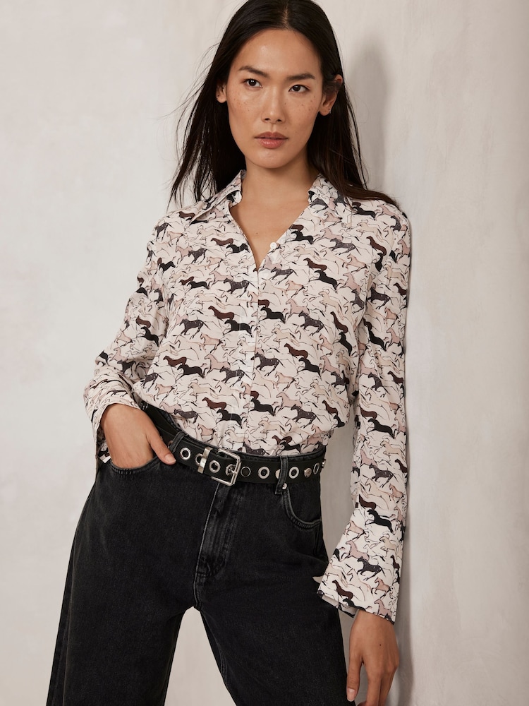 Mint Velvet Pink Horse Print Shirt - Image 1 of 7 Mint Velvet Pink Horse Print Shirt - Image 1 of 7