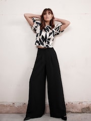 Mint Velvet Black Wide Leg Trousers - Image 1 of 2