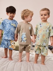 Blue/Green License Bluey 3 Pack 100% Cotton Short Pyjamas (12mths-8yrs) - Image 1 of 12