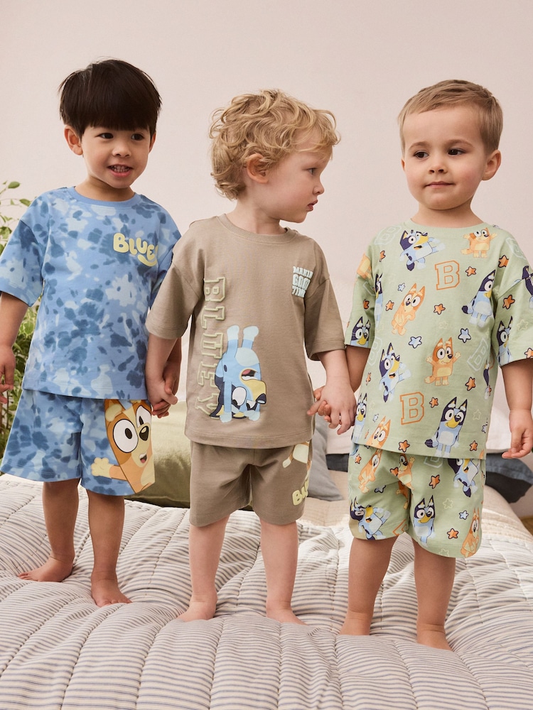 Blue/Green License Bluey 3 Pack 100% Cotton Short Pyjamas (12mths-8yrs) - Image 1 of 12