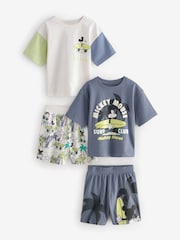 Green/Ecru Mickey Mouse Surf Club License 100% Cotton Short Pyjamas 2 Pack (9mths-9yrs) - Image 1 of 6