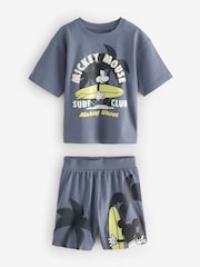 Green/Ecru Mickey Mouse Surf Club License 100% Cotton Short Pyjamas 2 Pack (9mths-9yrs) - Image 2 of 6