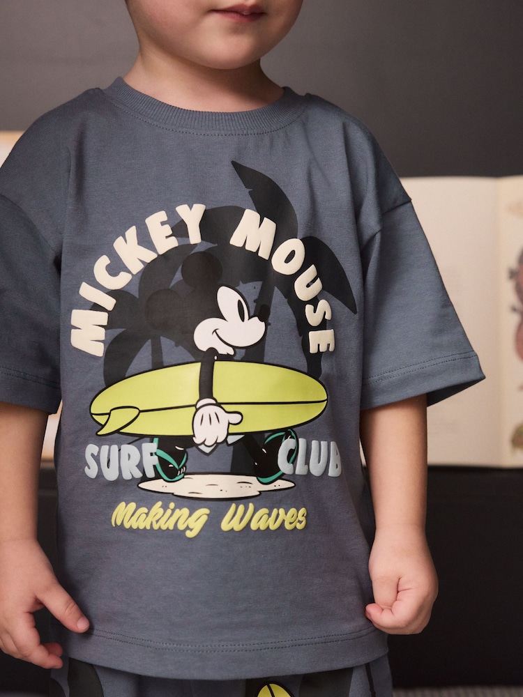 Green/Ecru Mickey Mouse Surf Club License 100% Cotton Short Pyjamas 2 Pack (9mths-9yrs) - Image 2 of 6