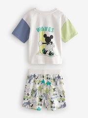 Green/Ecru Mickey Mouse Surf Club License 100% Cotton Short Pyjamas 2 Pack (9mths-9yrs) - Image 4 of 6