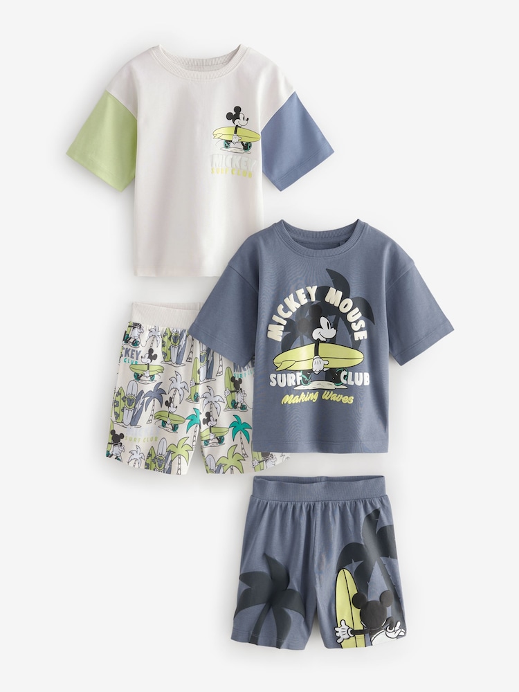 Green/Ecru Mickey Mouse Surf Club License 100% Cotton Short Pyjamas 2 Pack (9mths-9yrs) - Image 4 of 9