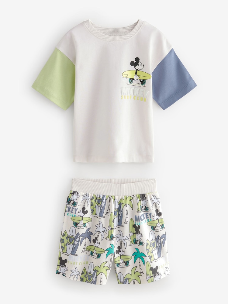 Green/Ecru Mickey Mouse Surf Club License 100% Cotton Short Pyjamas 2 Pack (9mths-9yrs) - Image 6 of 6