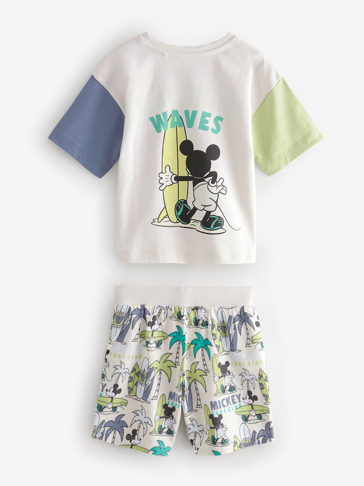 Green/Ecru Mickey Mouse Surf Club License 100% Cotton Short Pyjamas 2 Pack (9mths-9yrs) - Image 7 of 9