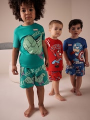 Multi Bright Mini Marvel License 100% Cotton Short Pyjamas 3 Pack (12mths-11yrs) - Image 1 of 11