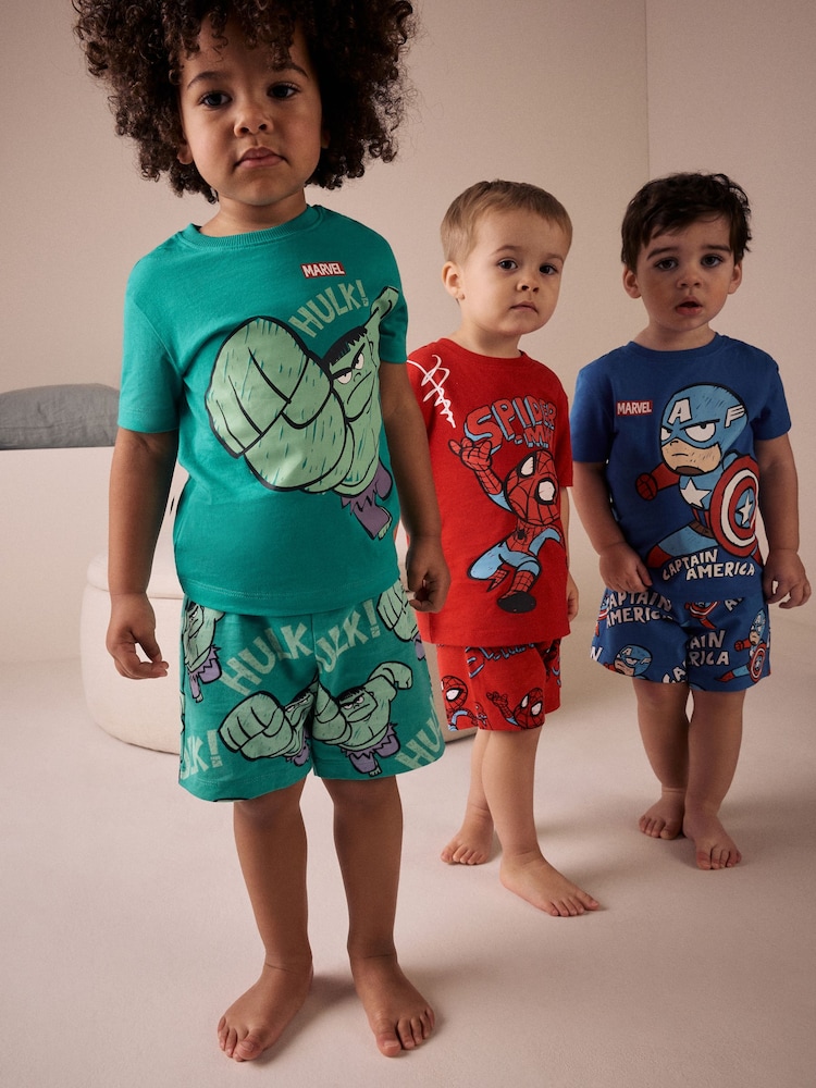 Multi Bright Mini Marvel License 100% Cotton Short Pyjamas 3 Pack (12mths-11yrs) - Image 1 of 11