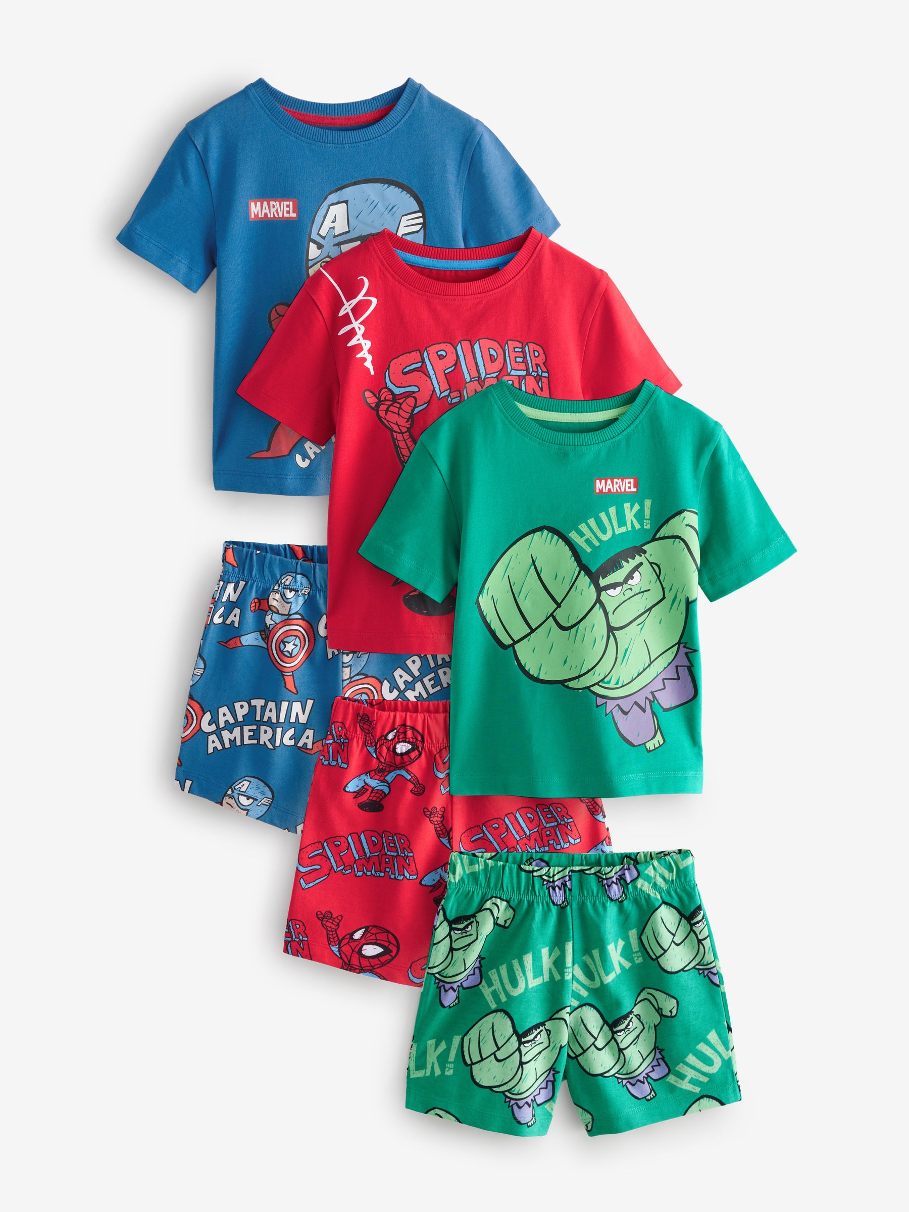 Buy Multi Bright Mini Marvel 100% Cotton Short Pyjamas 3 Pack (12mths ...