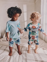 Ecru/Aqua License Marvel Short Pyjamas 2 Pack (12mths-11yrs) - Image 1 of 5