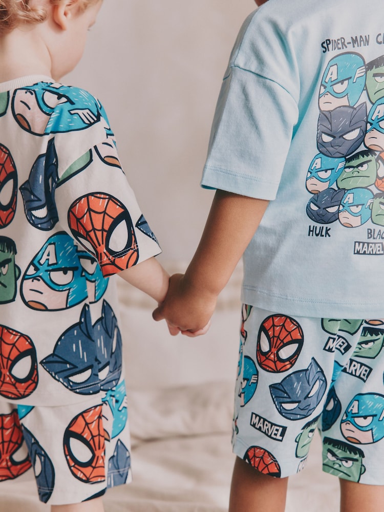 Ecru/Aqua License Marvel Short Pyjamas 2 Pack (12mths-11yrs) - Image 3 of 5