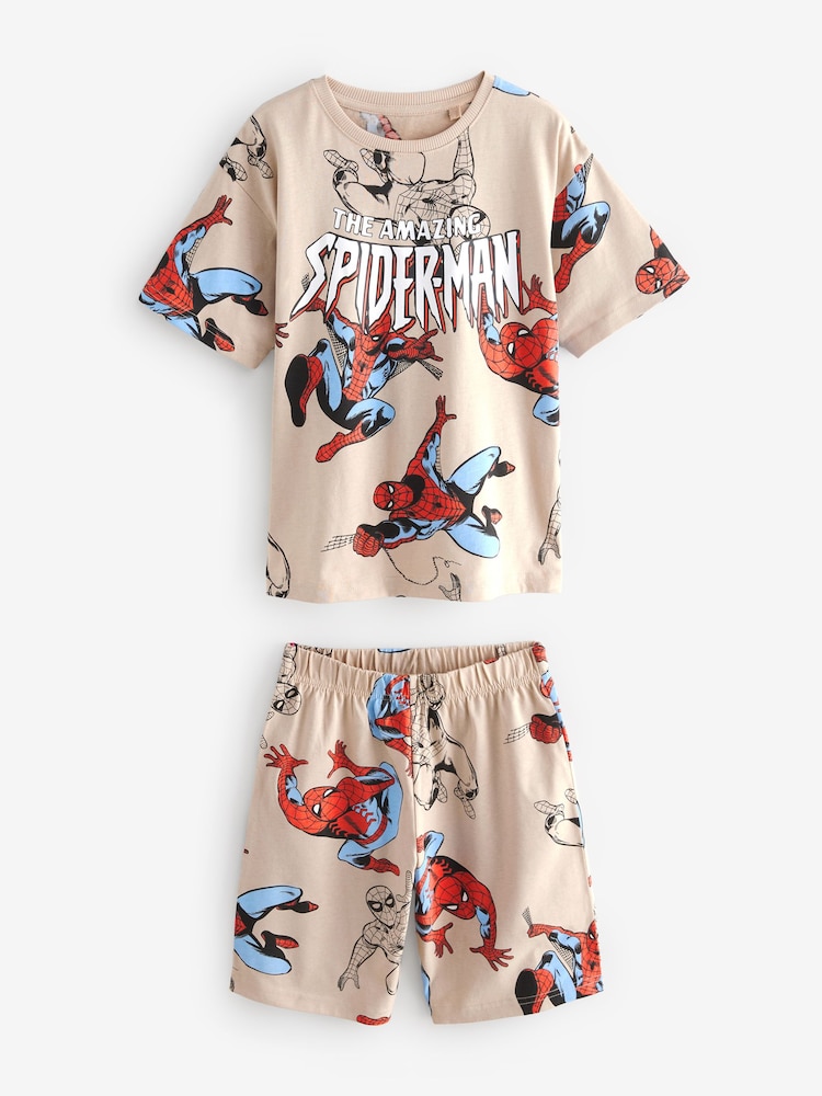 Navy/Camel Spiderman License Short Pyjamas 2 Pack (12mths-10yrs) - Image 2 of 6