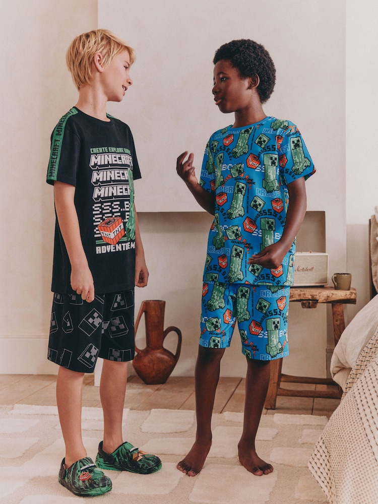 Green/Black License Minecraft Short Pyjamas 2 Pack (5-14yrs) - Image 1 of 3