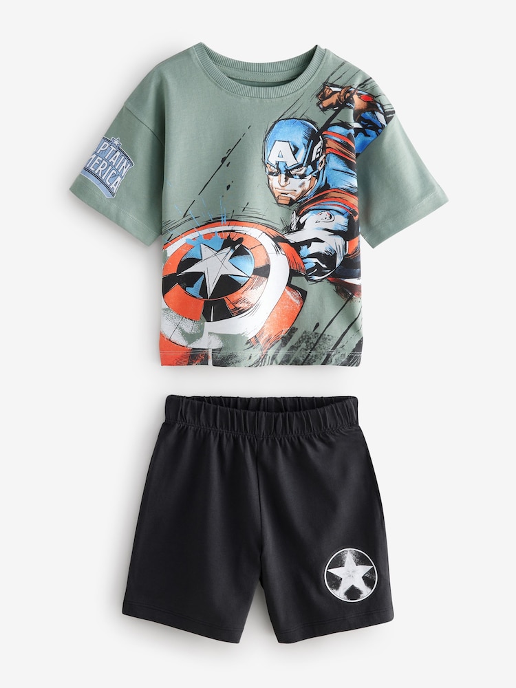 Black/Grey License Captain America Short Pyjamas 2 Pack (3-14yrs) - Image 2 of 10
