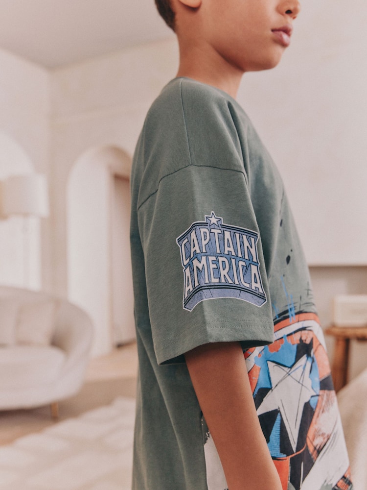 Black/Grey License Captain America Short Pyjamas 2 Pack (3-14yrs) - Image 4 of 10