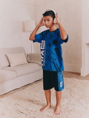 Blue/Black Single License Short 100% Cotton Pyjamas (5-16yrs) - Image 1 of 5
