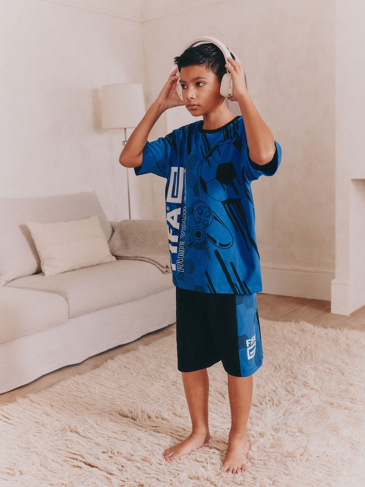 Blue/Black Single License Short 100% Cotton Pyjamas (5-16yrs) - Image 1 of 5