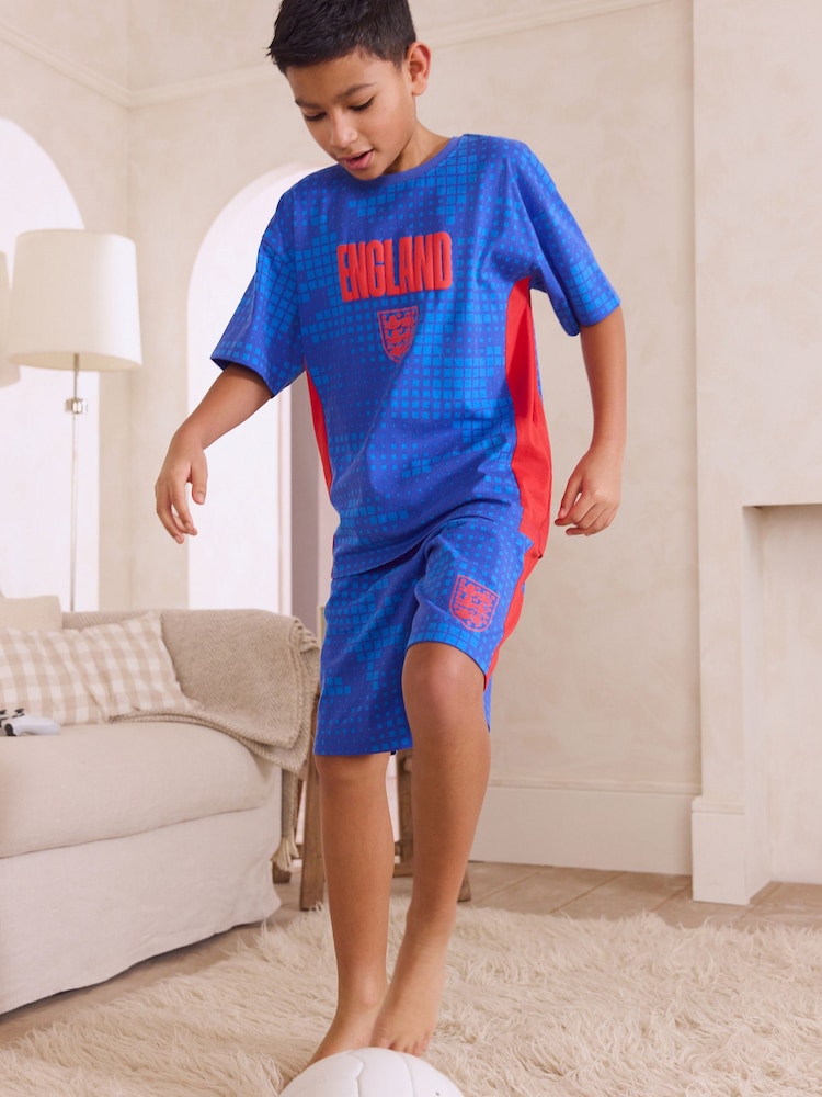 Blue/Red Single Short England License 100% Cotton Pyjamas (3-16yrs) - Image 1 of 8