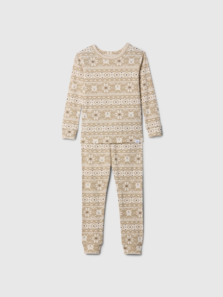 Gap Beige Fair Isle Organic Brushed Cotton Christmas Pyjama Set (12mths-5yrs) - Image 1 of 3