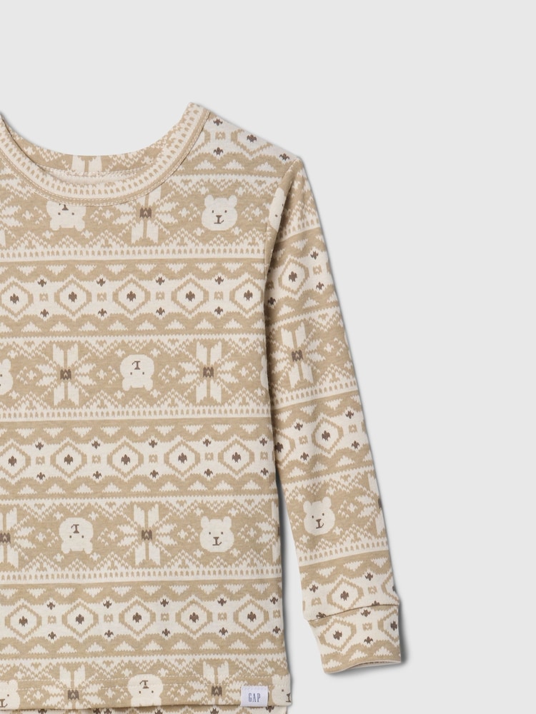 Gap Beige Fair Isle Organic Brushed Cotton Christmas Pyjama Set (12mths-5yrs) - Image 3 of 3