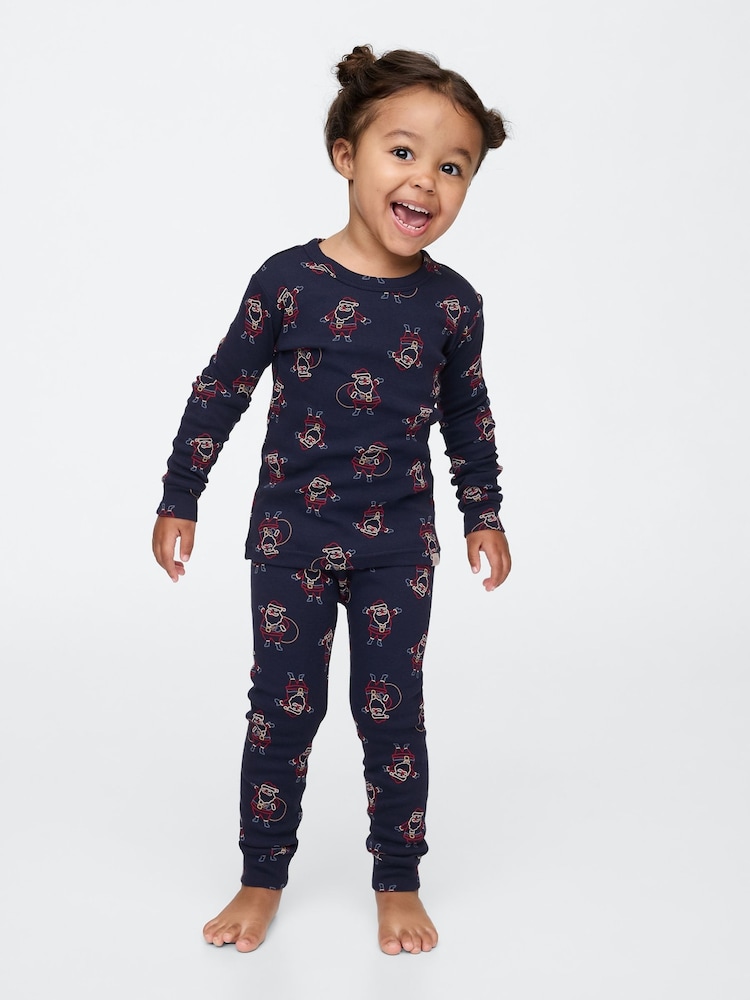 Gap Blue Santa Organic Brushed Cotton Christmas Pyjama Set (12mths-5yrs) - Image 1 of 4