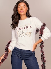 Lipsy Sleigh Bells Petite Christmas Slogan Crew Neck Knitted Jumper - Image 1 of 4