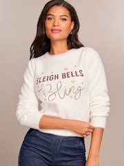 Lipsy Sleigh Bells Petite Christmas Slogan Crew Neck Knitted Jumper - Image 3 of 4