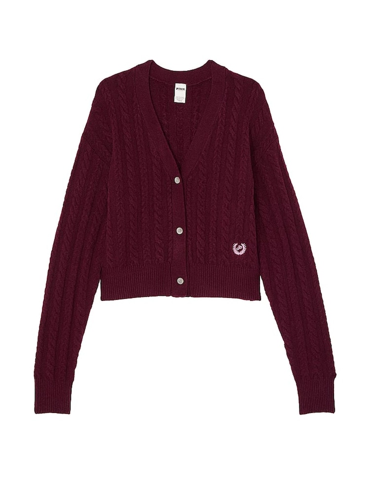 Victoria's Secret PINK Purple Rose Cropped Cable Knit Cardigan - Image 3 of 3