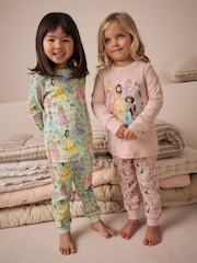 Pink 100% Cotton Disney Princess Long Sleeve Snuggle Pyjamas 2 Pack (9mths-10yrs) - Image 1 of 10