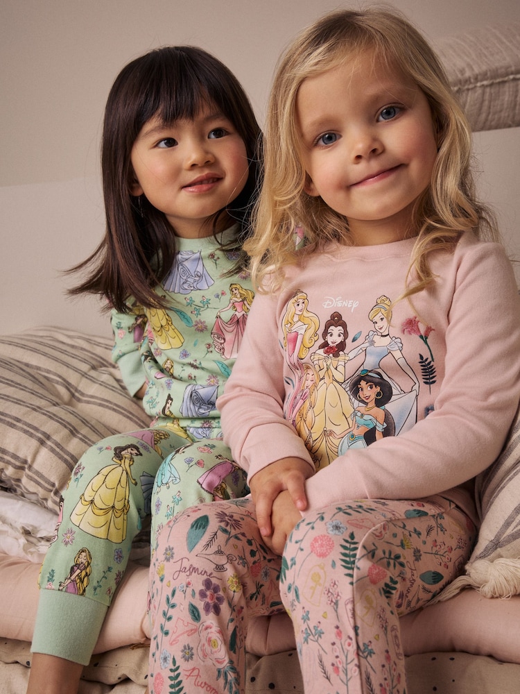 Pink 100% Cotton Disney Princess Long Sleeve Snuggle Pyjamas 2 Pack (9mths-10yrs) - Image 4 of 10